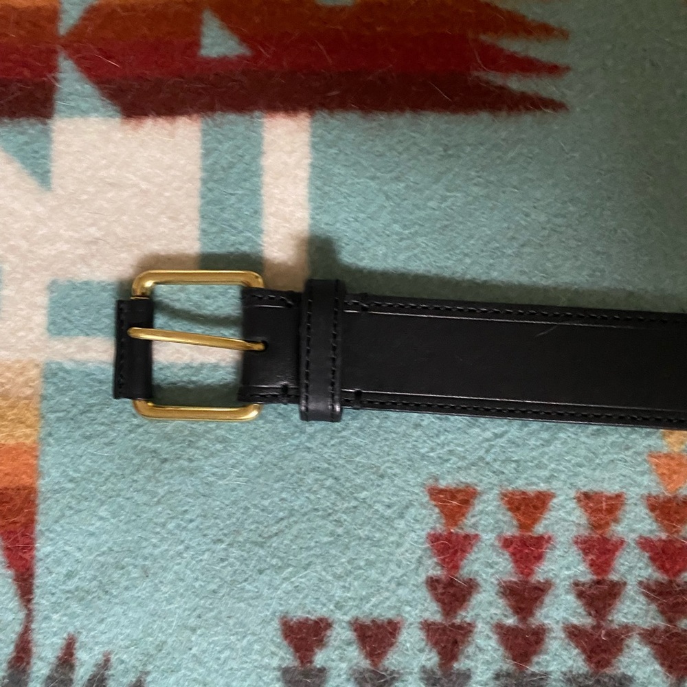 Will Leather Goods Black & Brass Belt Size 32